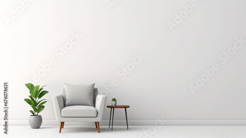 Modern minimalist interior with an armchair on empty cream color wall background. Generative Ai