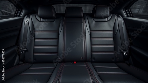 Frontal perspective of the opulent black leather back passenger seats in a contemporary luxury car