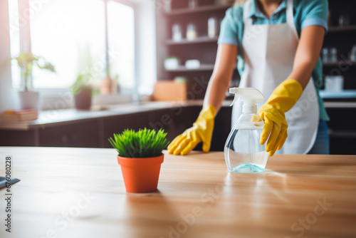 Domestic cleaning service with a professional cleaner in action, ensuring an impeccable home.