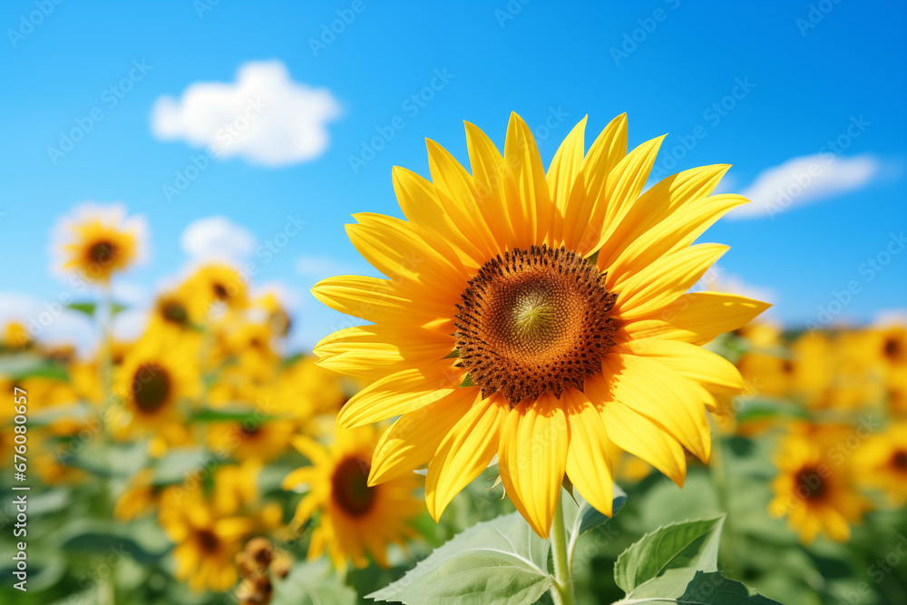 sunflowers and blue sky. Generative AI