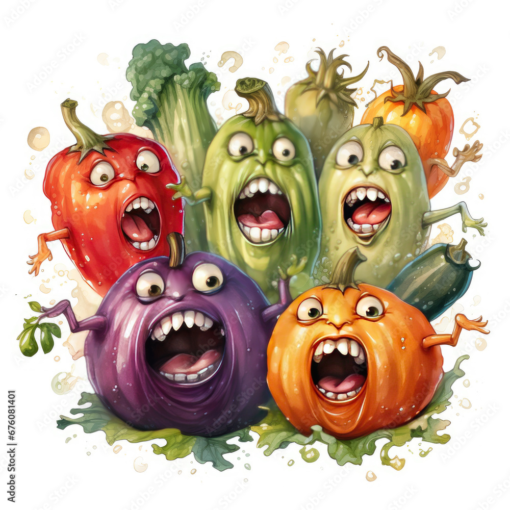 watercolor Cute Angry Fruits and Vegetables clipart, Generative Ai ...