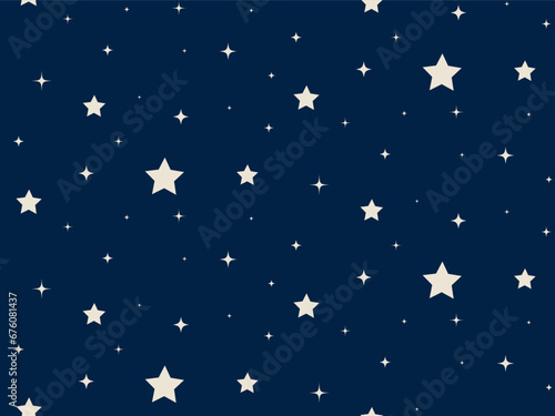 Seamless pattern of starry night sky. Light stars different sizes on dark blue background. Endless Pattern for kids design