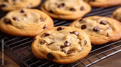 Chocolate chip cookies freshly baked on a cooling rack © Fred
