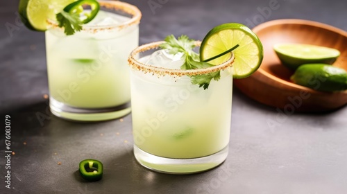 Cucumber margarita with lime and spicy rim