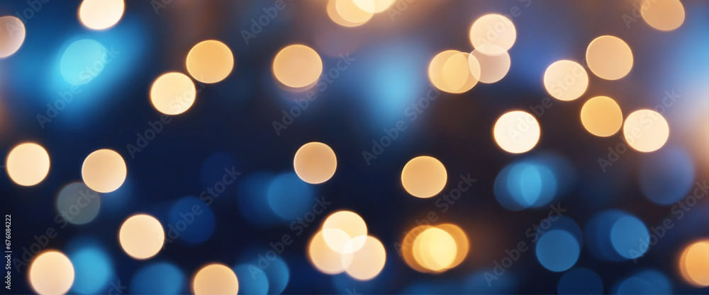 Christmas illustration in blue and golden colors with blurry lights and bokeh effect. Generative AI Christmas illustration in blue and golden colors with blurry lights and bokeh effect. Generative AI