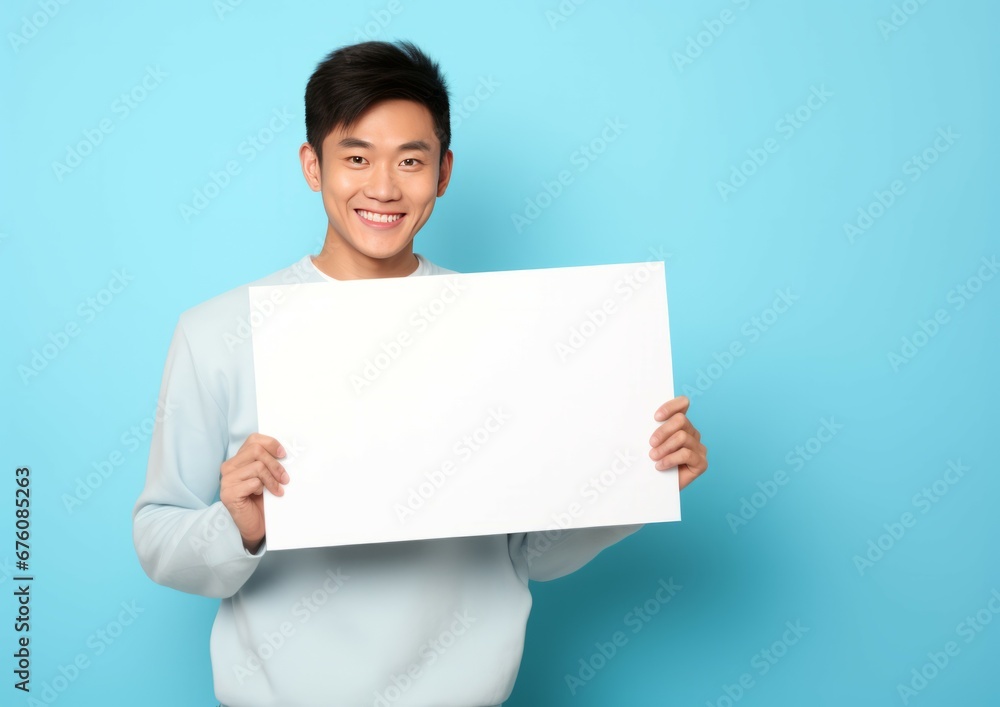 Handsome man holding a blank empty billboard or sign on isolated white background Handsome man holding a blank empty billboard or sign on isolated white background