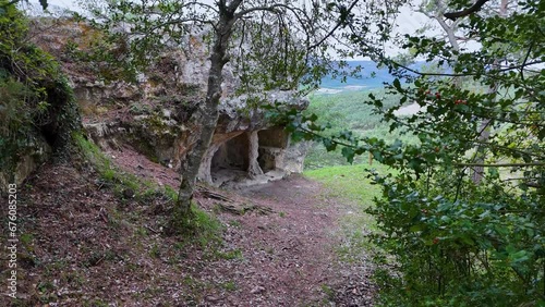 Hermitage cave of Santiago in Pinedo. Medieval cave that was inhabited by hermits. Valdegovia Valley. Burgos - Alava. Basque Country and Castilla-Leon. Spain. Europe photo