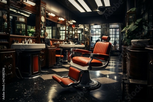 Stylish salon chair in chic barbershop hairdresser  © shaista