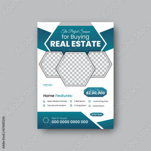 Fototapeta Naklejka Na Ścianę i Meble -  Modern House sale Leaflet or real estate flyer with digital profile.