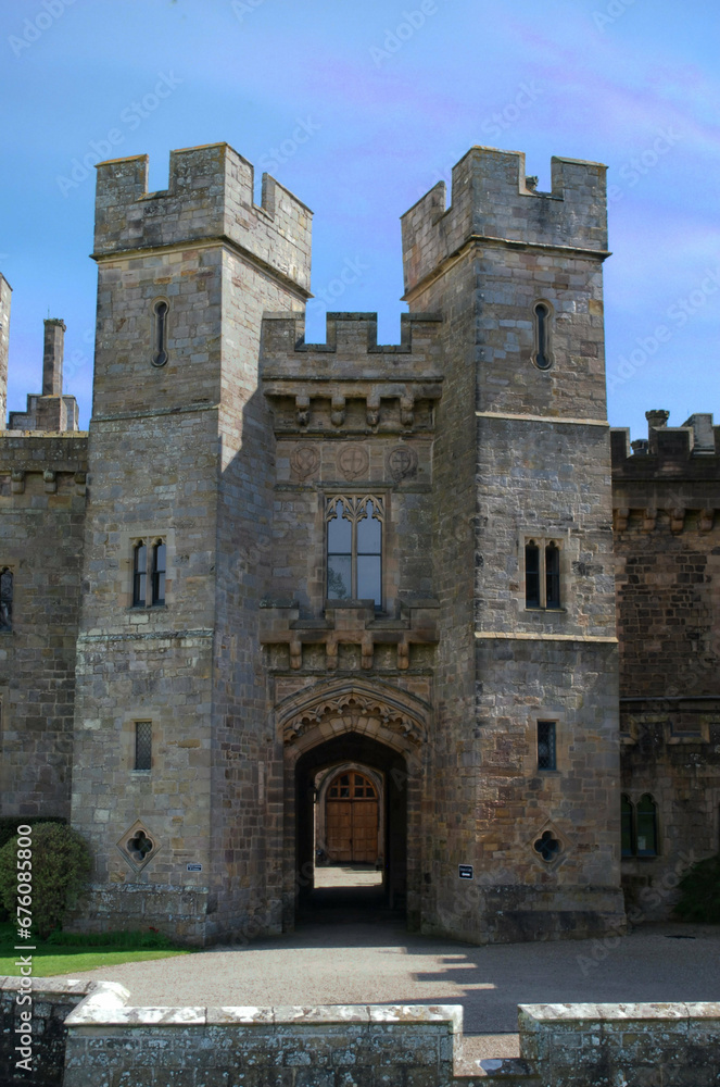 An entrance to a medieval castle, Raby Castle near Staindrop, in County Durham, England. 