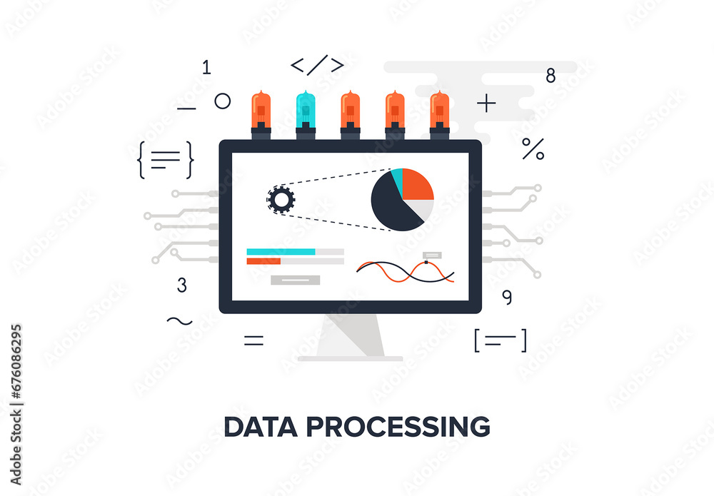 Abstract flat vector illustration of data processing concept isolated ...