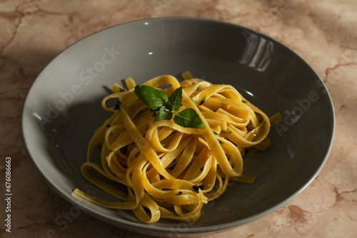 Fetuccini pasta with basil