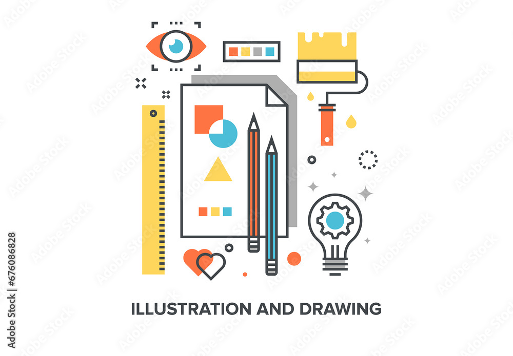 Vector illustration of illustration and drawing flat line design ...