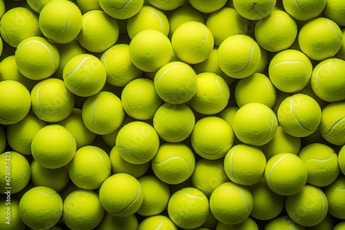 Vibrant tennis balls pattern   colorful assortment of new balls for background design © Ilja