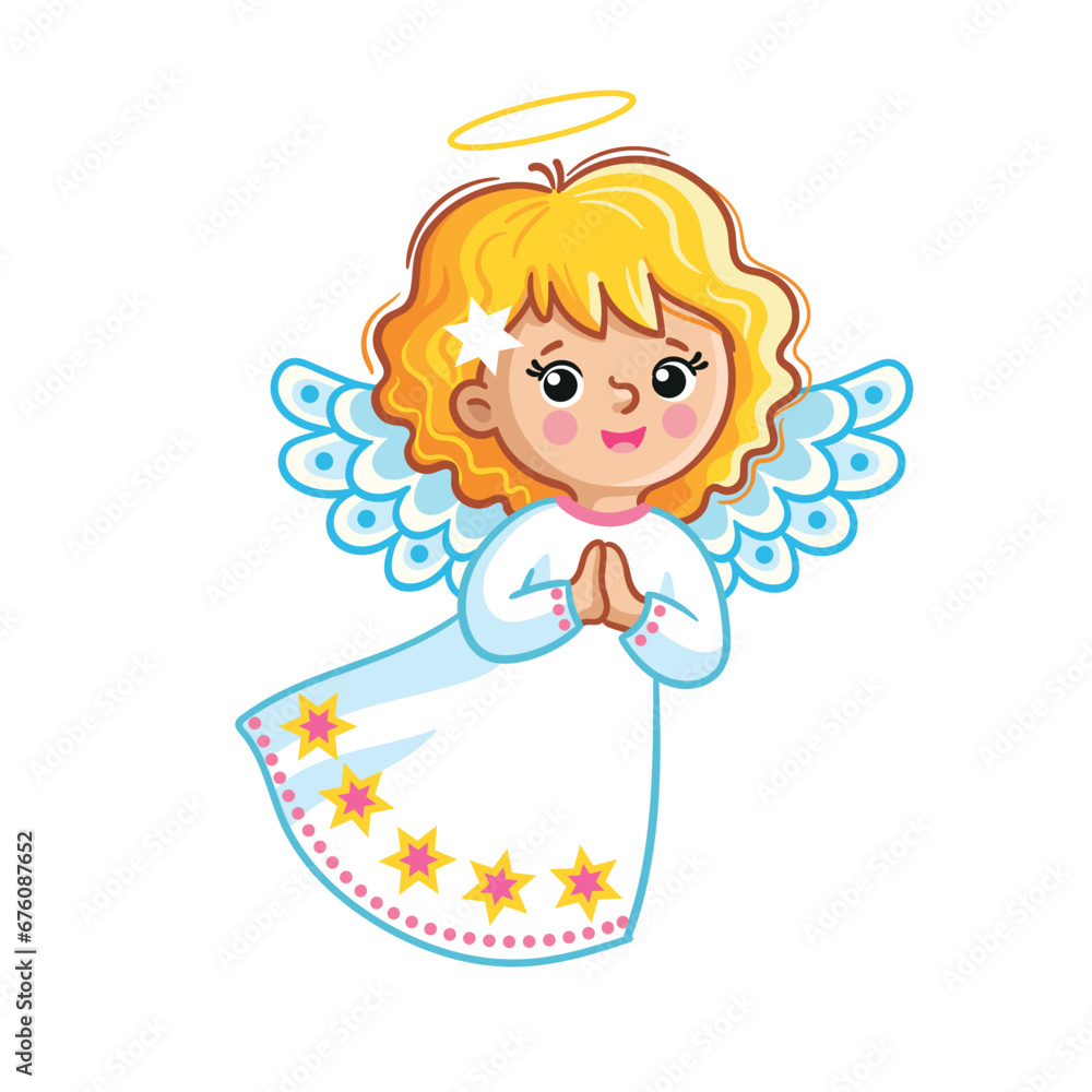 Christmas cute angel in cartoon style. Isolated vector.