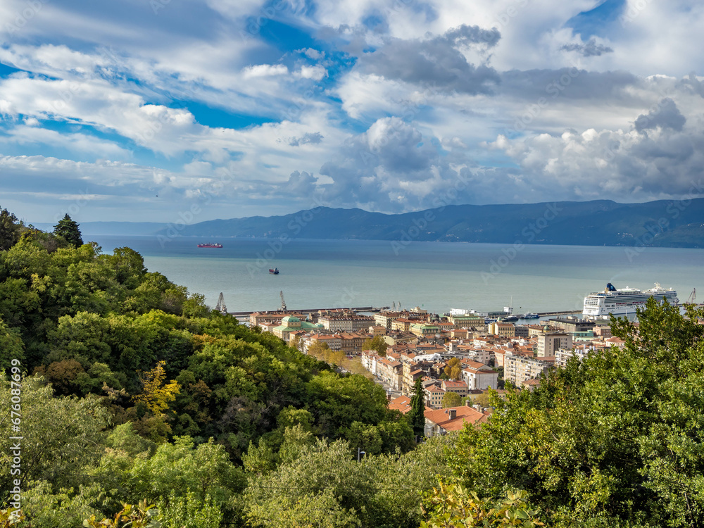 View of the city of Rijeka from Trsat Castle, the principal seaport and the third-largest city in Croatia on the shores of the Adriatic Sea