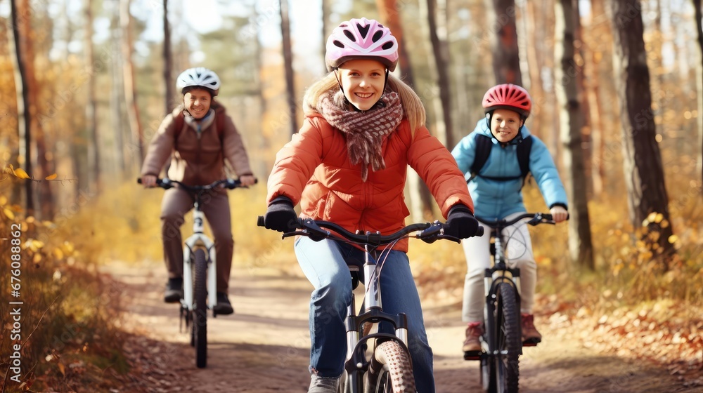 Family taking a bike ride