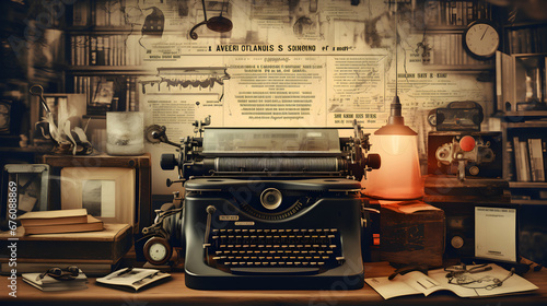 Guardianes del Pasado: Colores claros en la historia maquina de escribir con elementos vintage
