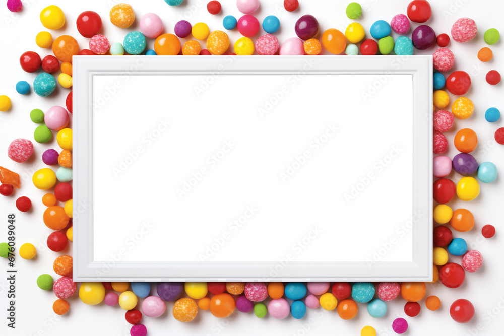 illustration of photo frame with sweets and candies. Created with Generative AI illustration of photo frame with sweets and candies. Created with Generative AI