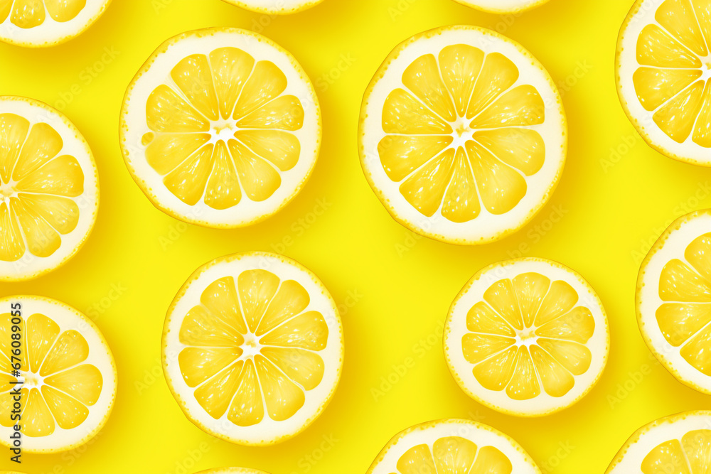 illustration of citrus fruit slices on yellow background. Created with Generative AI