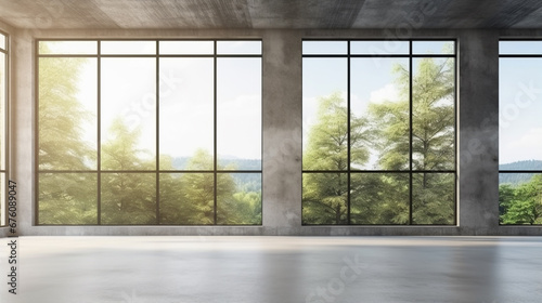 Modern loft style  wall and ceiling  large window look out to see the nature view. Generative Ai