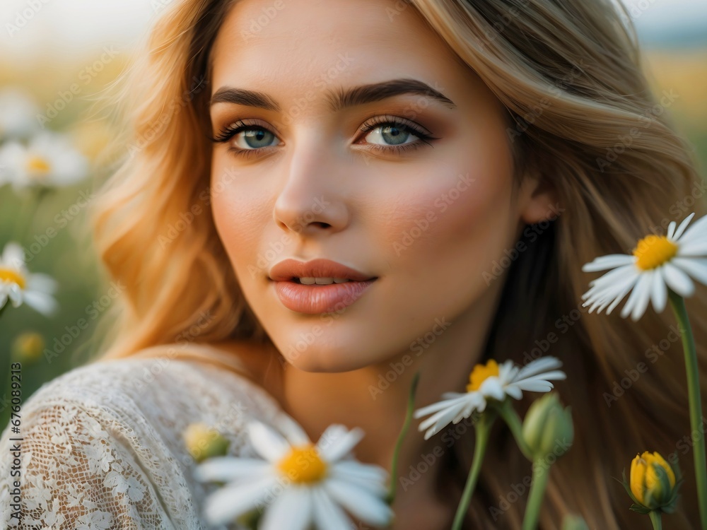 Portrait of gorgeous sensual attractive brunette Caucasian female model smiling in flower field, fashion and beauty concept, people background
Portrait of gorgeous sensual attractive brunette Caucasian female model smiling in flower field, fashion and beauty concept, people background