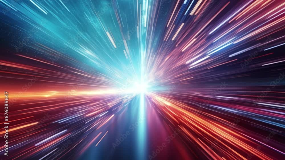 Futuristic animation of hyperspace tunnel. Concept of future technologies and interstellar travel. AI generated animation. High quality 4k footage