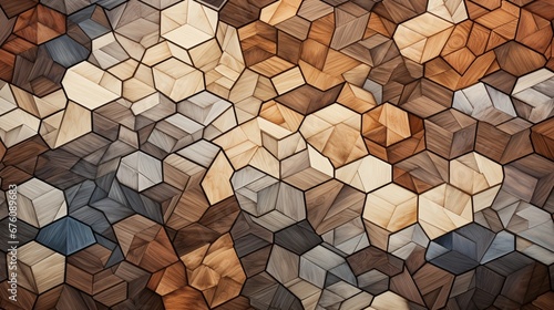 A detailed pattern of symmetrical, tessellating polygons in earthy tones photo