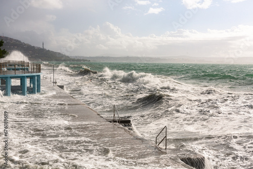 barcola beach seafront with breathtaking stormy sea photo