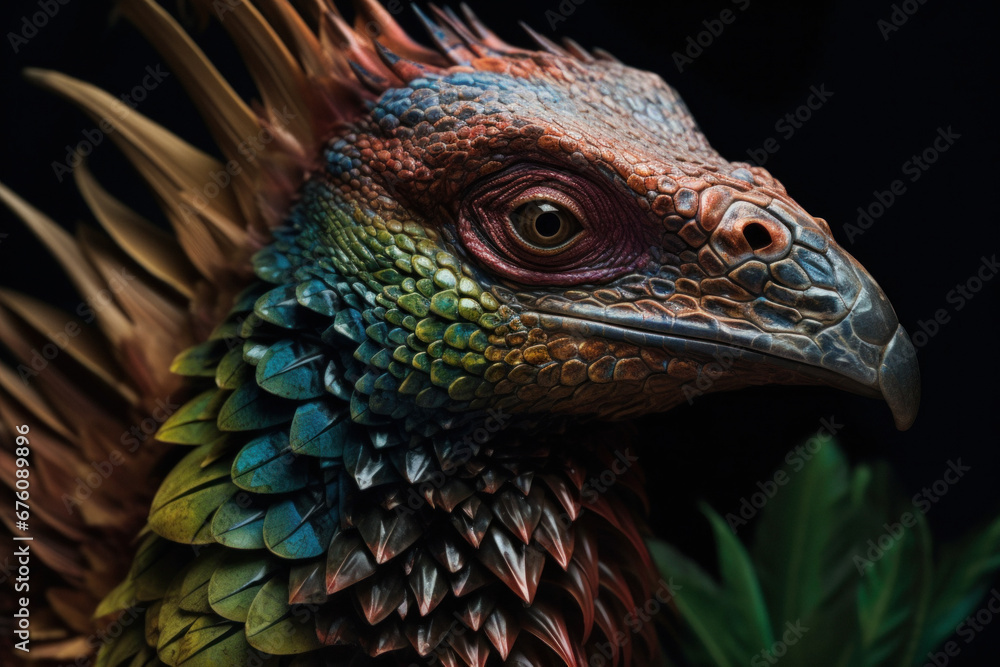 Obraz premium Closeup of a Colorful Reptile with a Dark Background 