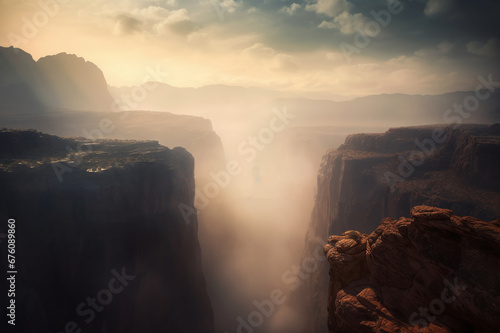 View of the misty mountains, abyss in the mountains