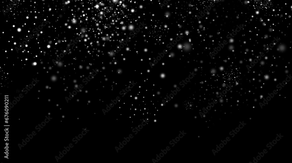 Snow on a black background. snowflakes to overlay. Abstract black white snow texture on black background