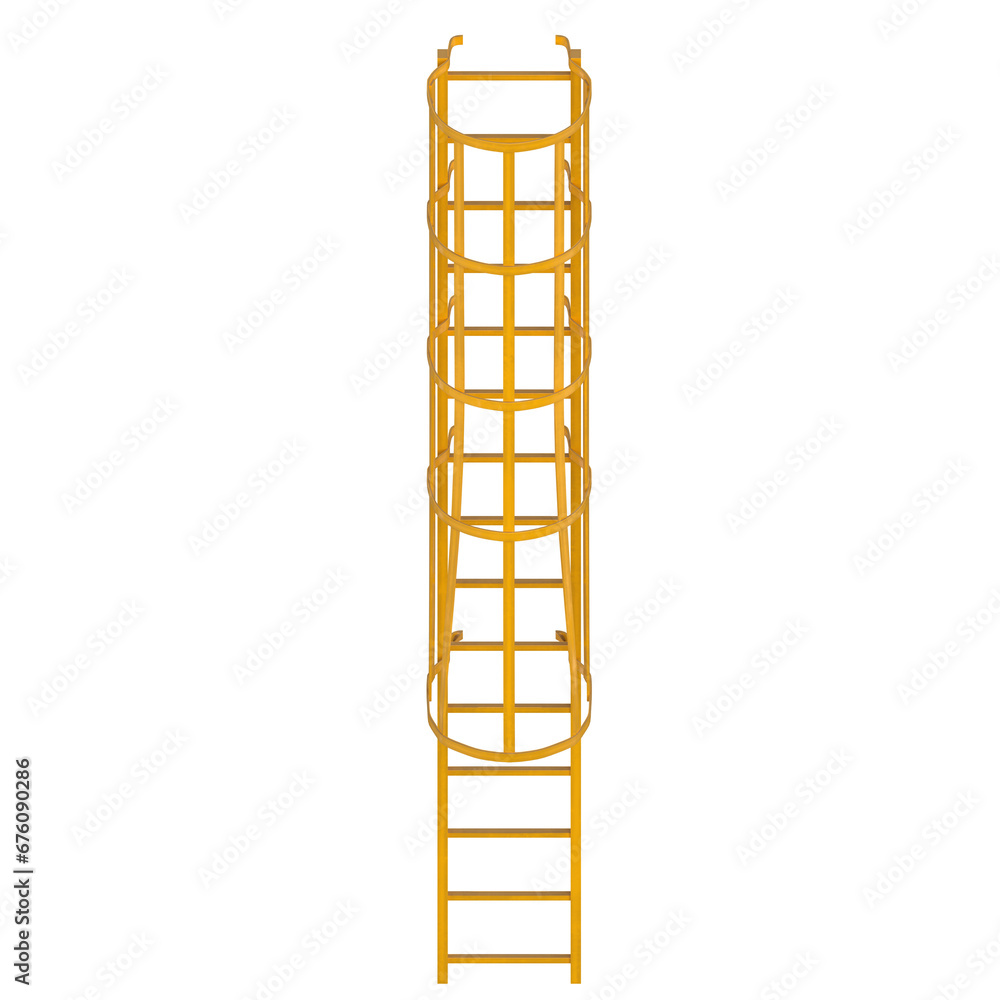 3D rendering illustration of a ladder with a safety cage 3D rendering illustration of a ladder with a safety cage