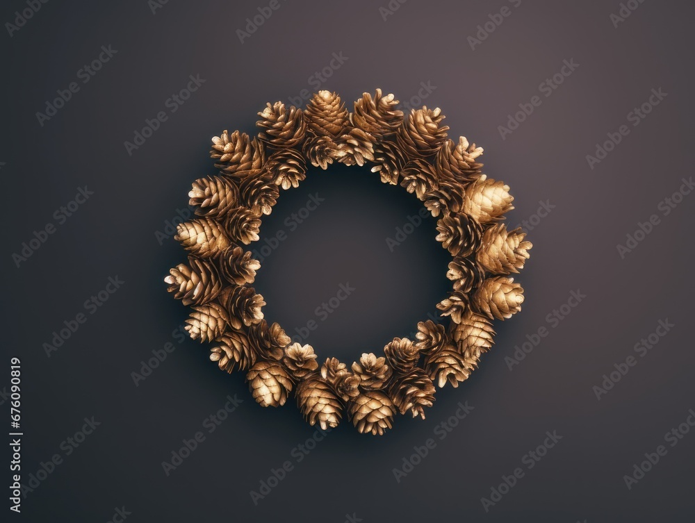 Obraz premium Christmas wreath made of gilded pinecones