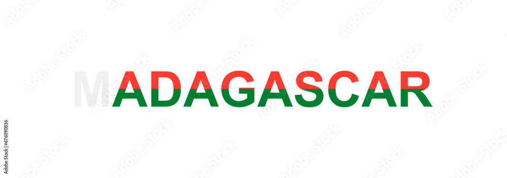 Letters Madagascar in the style of the country flag. Madagascar word in national flag style.