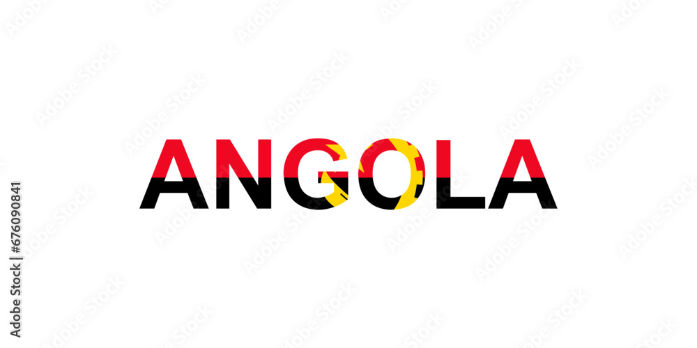 Letters Angola in the style of the country flag. Angola word in national flag style. Letters Angola in the style of the country flag. Angola word in national flag style.