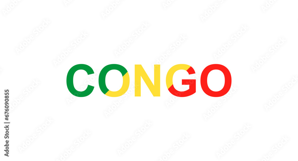 Letters Congo in the style of the country flag. Congo word in national flag style.