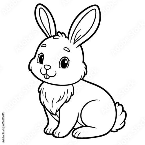 Rabbit, bunny, bunny rabbit coloring book page, coloring page, farm animal, black and white, isolated, vector art, toddler, preschool, kindergarten