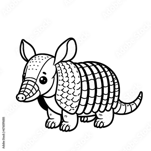 Armadillo, coloring book page, coloring page, farm animal, black and white, isolated, vector art, toddler, preschool, kindergarten