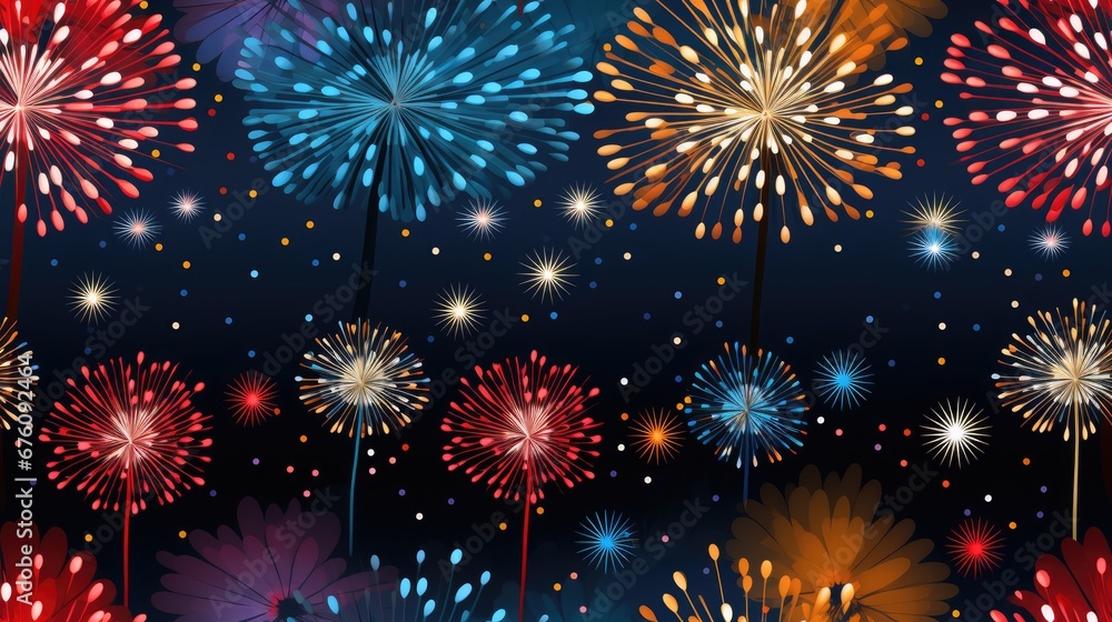 a bunch of fireworks are lit up in the night sky with red, white, and blue fireworks on them. generative ai a bunch of fireworks are lit up in the night sky with red, white, and blue fireworks on them. generative ai
