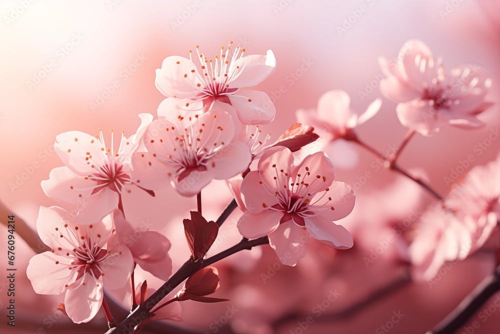 pink cherry blossom in spring. Generative AI.