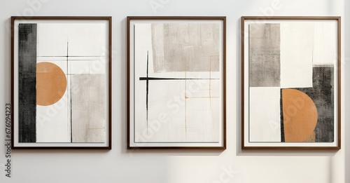 Set of three abstract geometric pieces. Modern poster art for print. Abstract wall art. Digital interior art. abstract texture photo