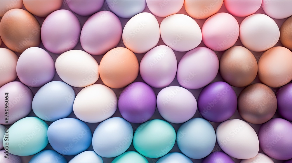 a group of pastel colored eggs sitting next to each other on top of a pile of other colored eggs. generative ai a group of pastel colored eggs sitting next to each other on top of a pile of other colored eggs. generative ai