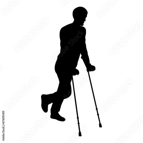 Silhouette of man on crutches.Vector illustration.