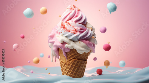 Ice cream cone is a beautiful summer. Generative AI