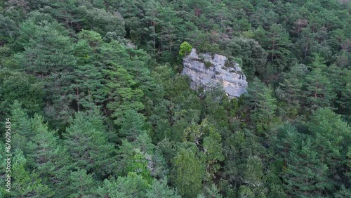 Landscape of rocks and forests in San Martín de Valparaiso. Aerial view from a drone. Town of Villanueva de Valdegovía. Valdegovia Valley. Alava. Basque Country. Spain. Europe photo