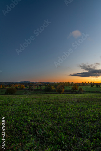 Landscape near Bludov and Sumperk towns in autumn color evening