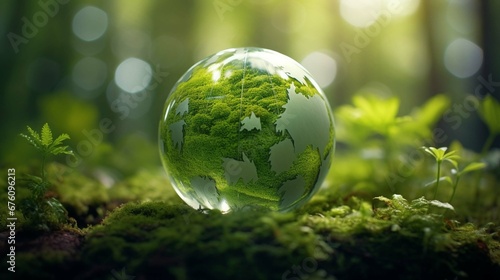 A Green World: The Significance of a Green Globe with Continents on blurred Natural Background. Happy earth day concept. photography ::10 , 8k, 8k render ::3 