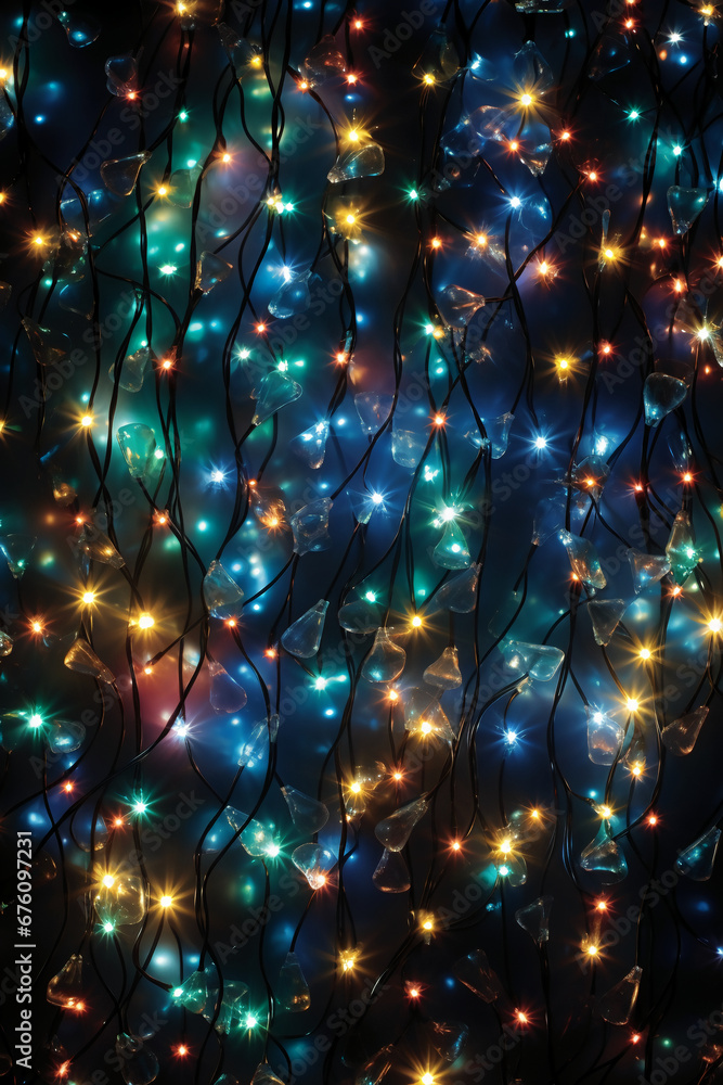 Design a pattern with colorful holiday lights. AI generative