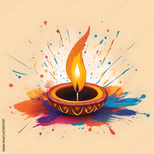 Diwali Diya with colorful background on Diwali
